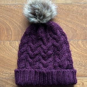 Burgundy Knit Pom Pom Hat